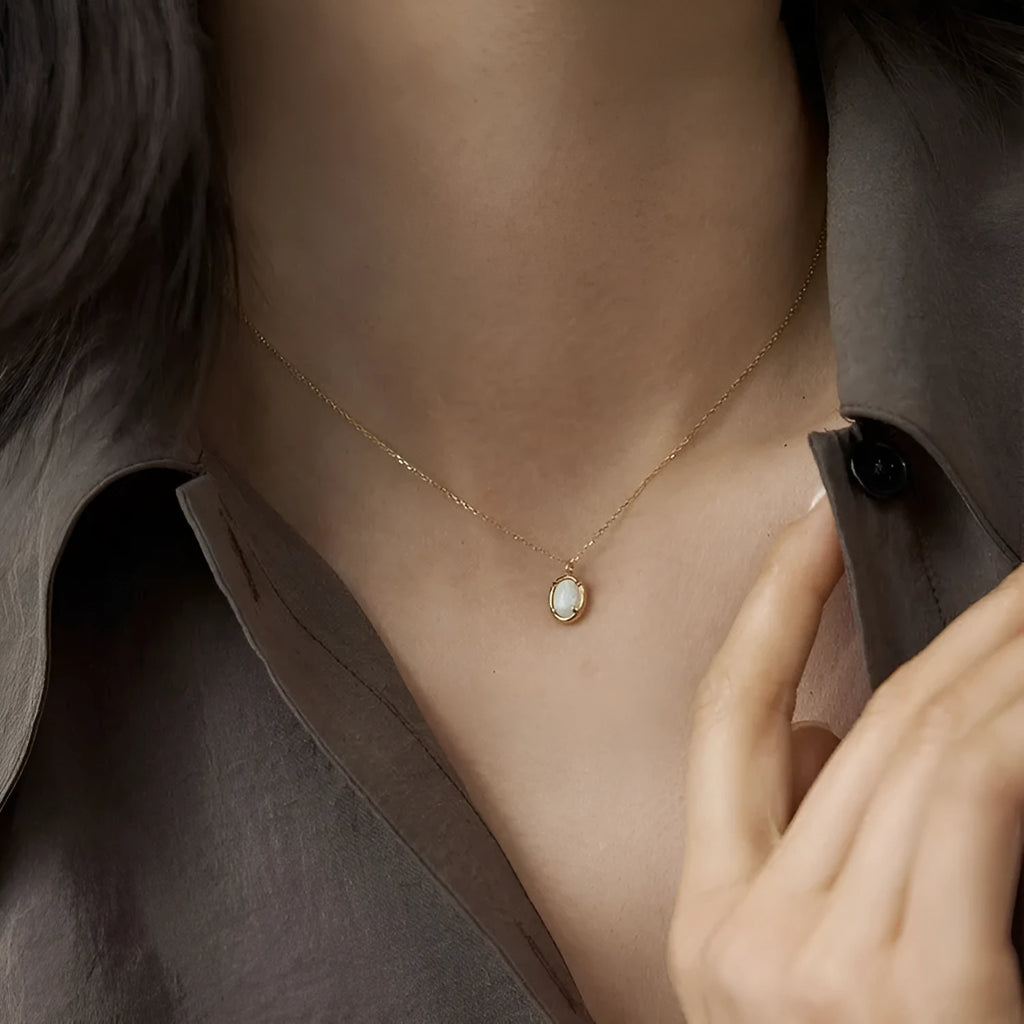 Women's oval pendant necklace in 925 silver with gold or white gold plating
