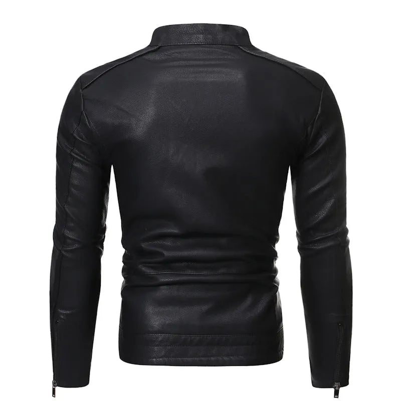 Men's cowhide motorcycle leather jacket with acetate lining, plain pattern, pocket decoration, available in yellow, black, green, dark grey.