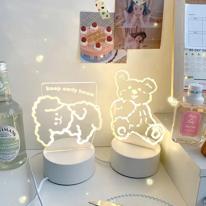 Cartoon bear shaped LED night light with acrylic cover and plastic base, sitting bear style