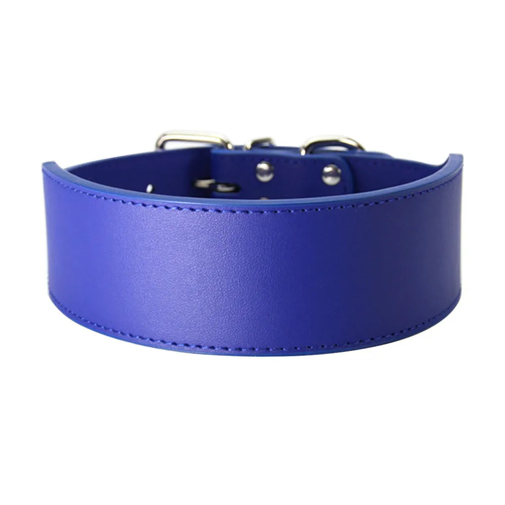Fish-shaped leather dog collar for large dogs in assorted colours on a white background.