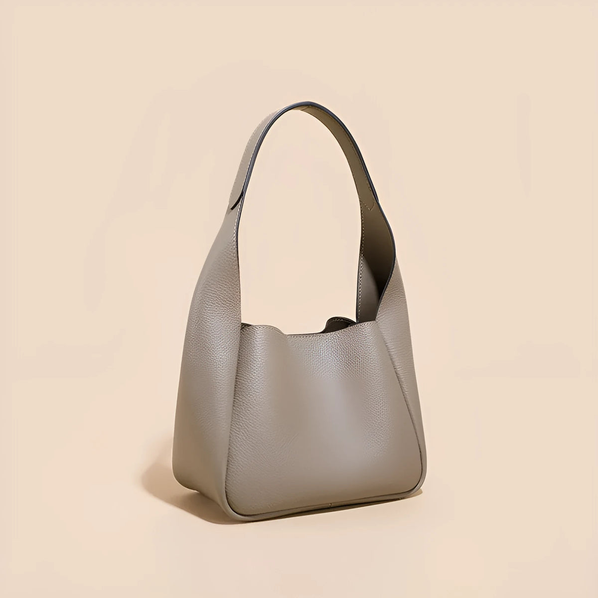 Top layer cowhide genuine leather shoulder bag in camel colour with sewing thread detail