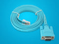 Sky blue 1.5m RJ45 to RS232 serial console cable with copper 28AWG 8C flat wire and 9-pin female connector
