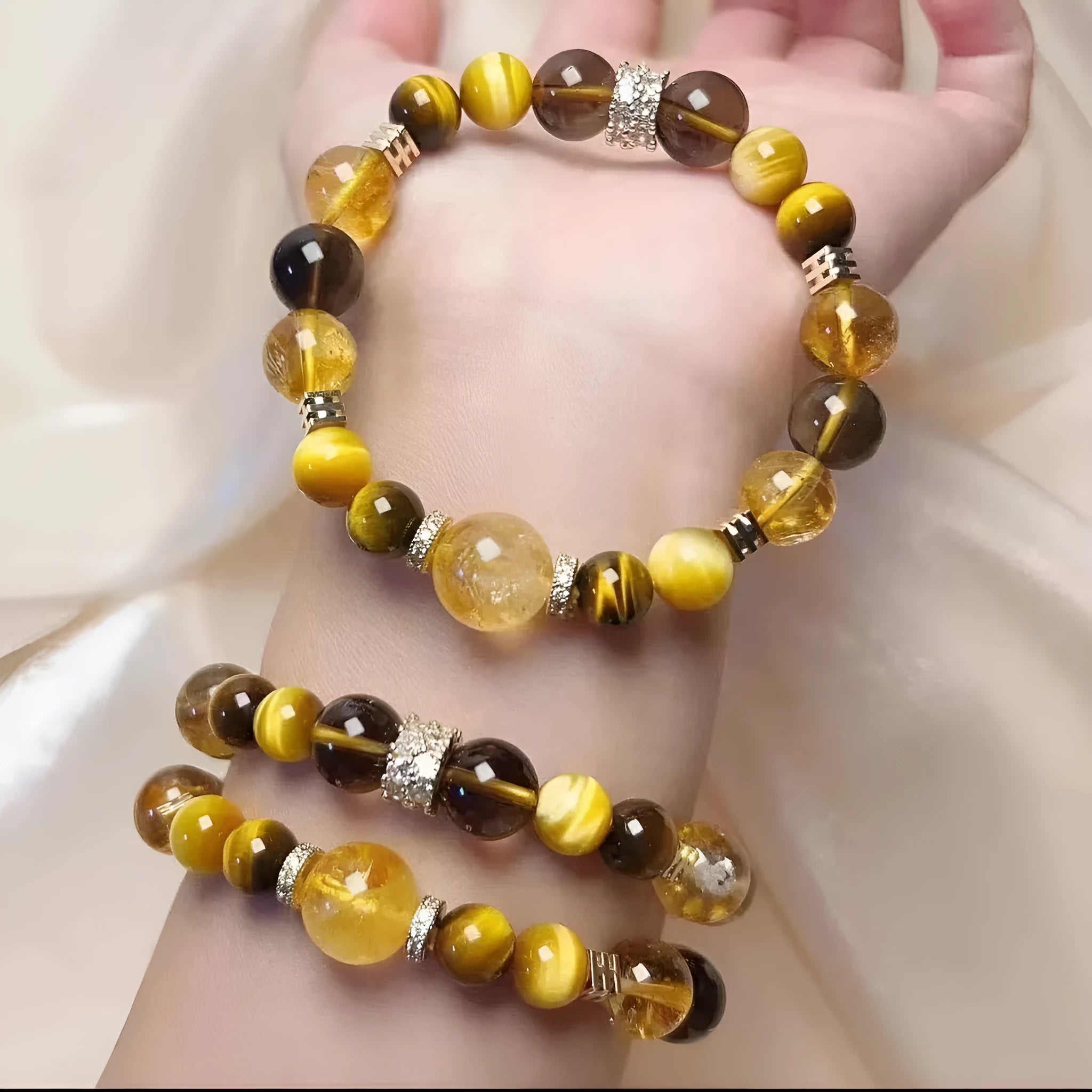 Yellow artificial crystal tower bead bracelet with 10mm beads and natural style