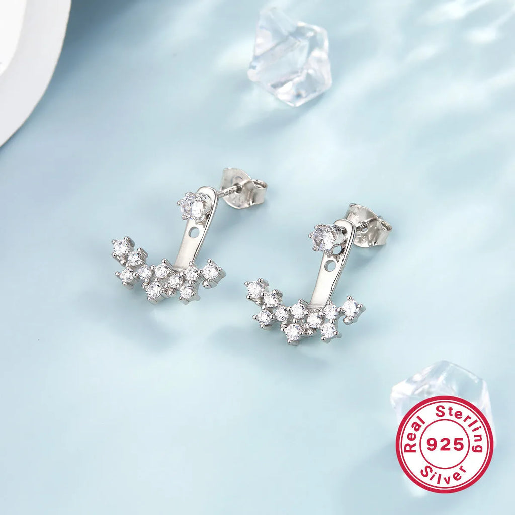 925 sterling silver geometric U-shaped smile earrings with diamond-embedded gang drill elements, four style options