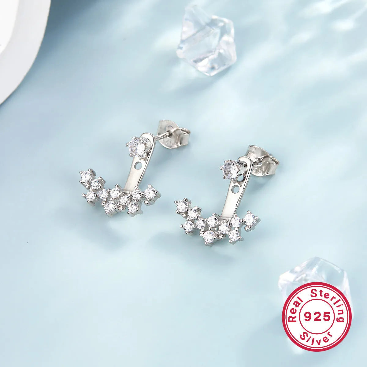 925 sterling silver geometric U-shaped smile earrings with diamond-embedded gang drill elements, four style options