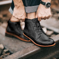 Men's military plus size workwear leather martin boots in black with lace-up closure and rubber sole