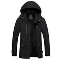 Men's fleece-lined cotton jacket in khaki, black or army green, long sleeve, sizes L to 5XL