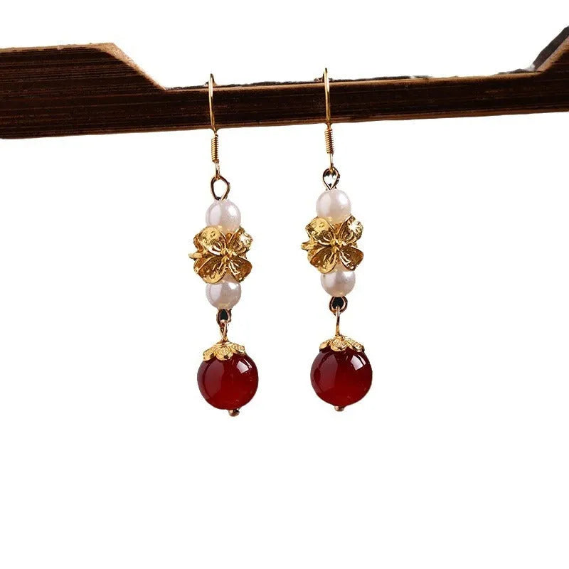 Vintage court style national Han cheongsam antique alloy earrings with geometric shape and electroplating finish
