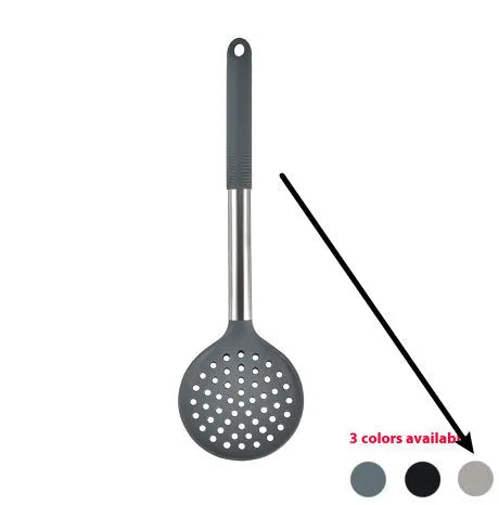 12-piece black silicone kitchen utensil set with tools stored in a rotating countertop storage bucket