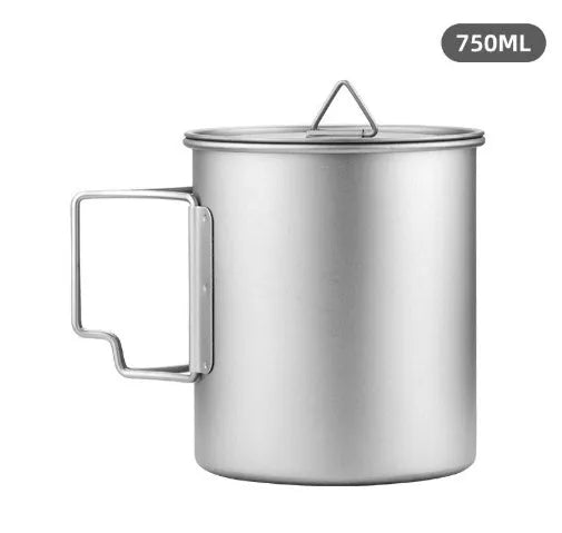 Silver pure titanium camping cup with simple style, available in 300ml 450ml or 750ml capacities
