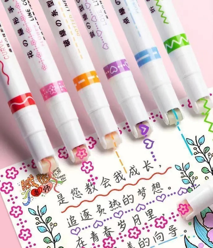 Creative curve pen set with roller outline design for student line drawing in plastic box