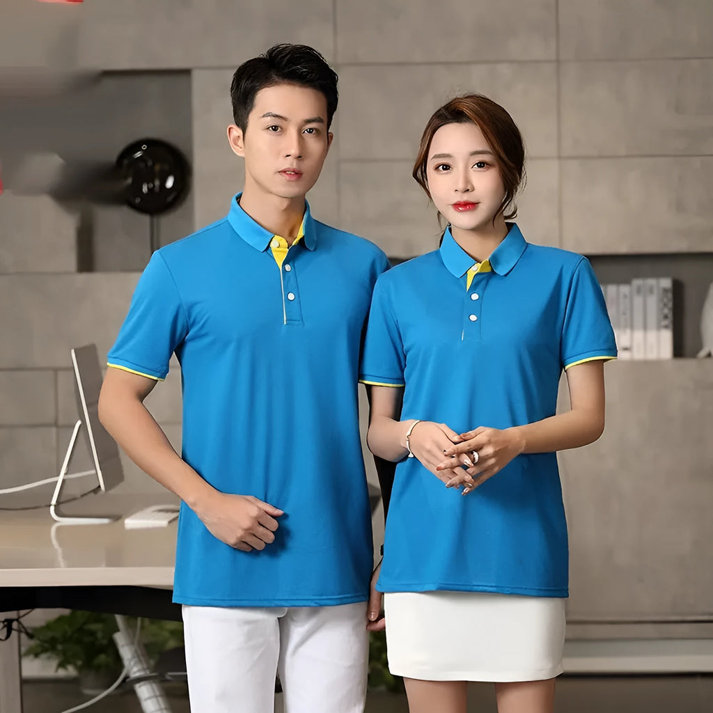 Unisex fruit waiter T-shirt in solid colour polyester, sizes S-4XL, thin pullover top for restaurant and leisure wear.