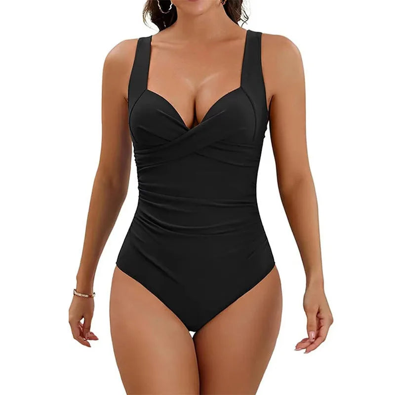 European American push-up hard bag one-piece swimsuit in solid colour on mannequin