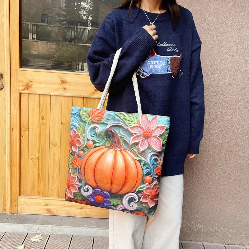 Soft cotton linen canvas shoulder bag with double straps and internal zip compartments