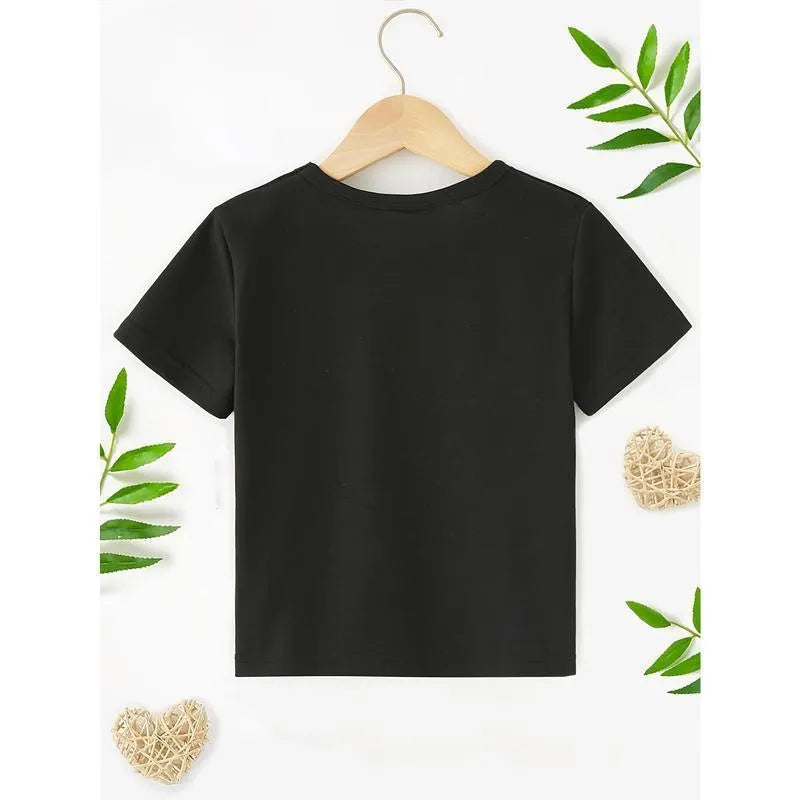 Black pure cotton boys short sleeve t-shirt with 'Dad Told Me I Could' print, neutral fit, sizes 2-8Y