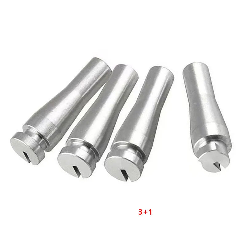 Four silver aluminium automotive repair parts for Ford truck cab rear latch mechanism