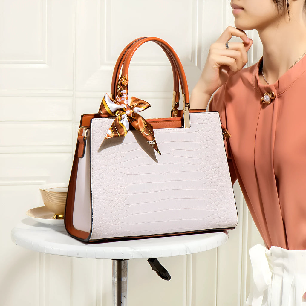 Milky white women's shoulder handbag with multiple internal compartments and urban simplicity style
