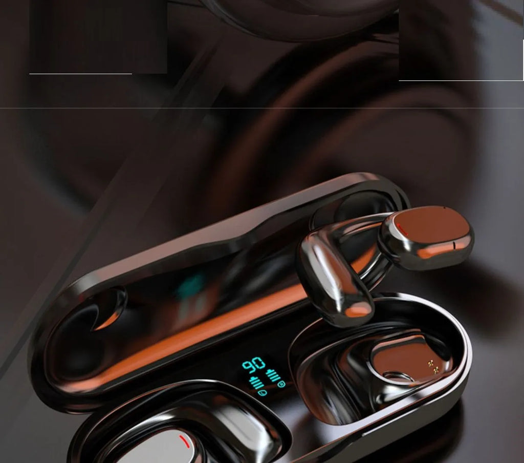 Earplug-type bilateral stereo Bluetooth headset with charging case in black or white colour options