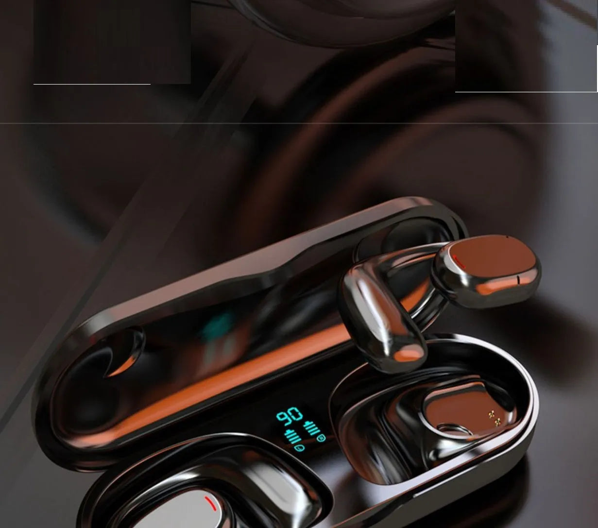 Earplug-type bilateral stereo Bluetooth headset with charging case in black or white colour options