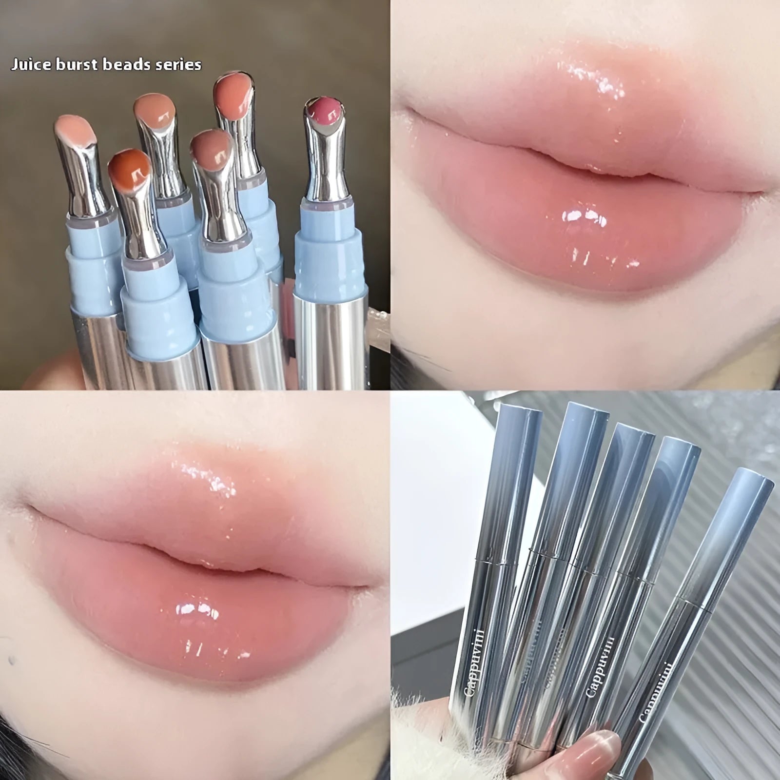 Mirror water light lip gloss lipstick in six sheer colours with 12.9 cm silver case