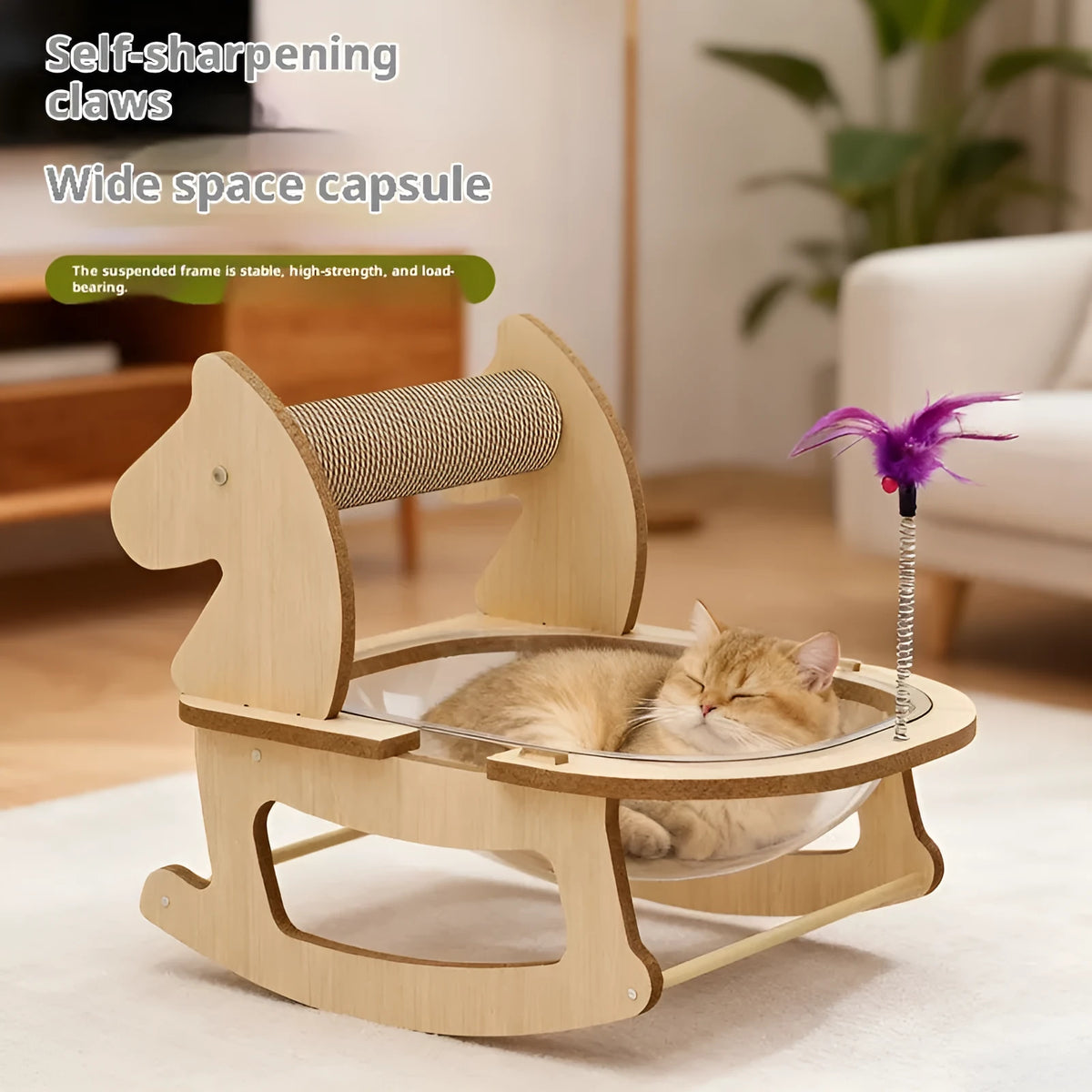Hemp rope cat bed with space capsule rocking chair design, wear-resistant non-shedding column, medium density fiberboard frame
