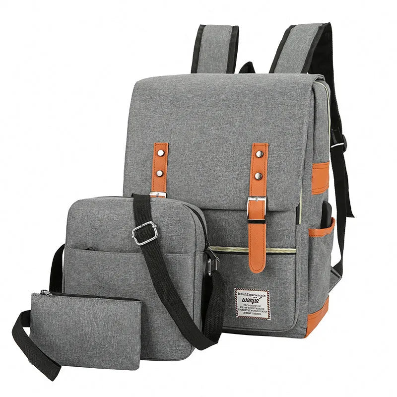 Three-piece business computer backpack in Oxford cloth with curved shoulder straps