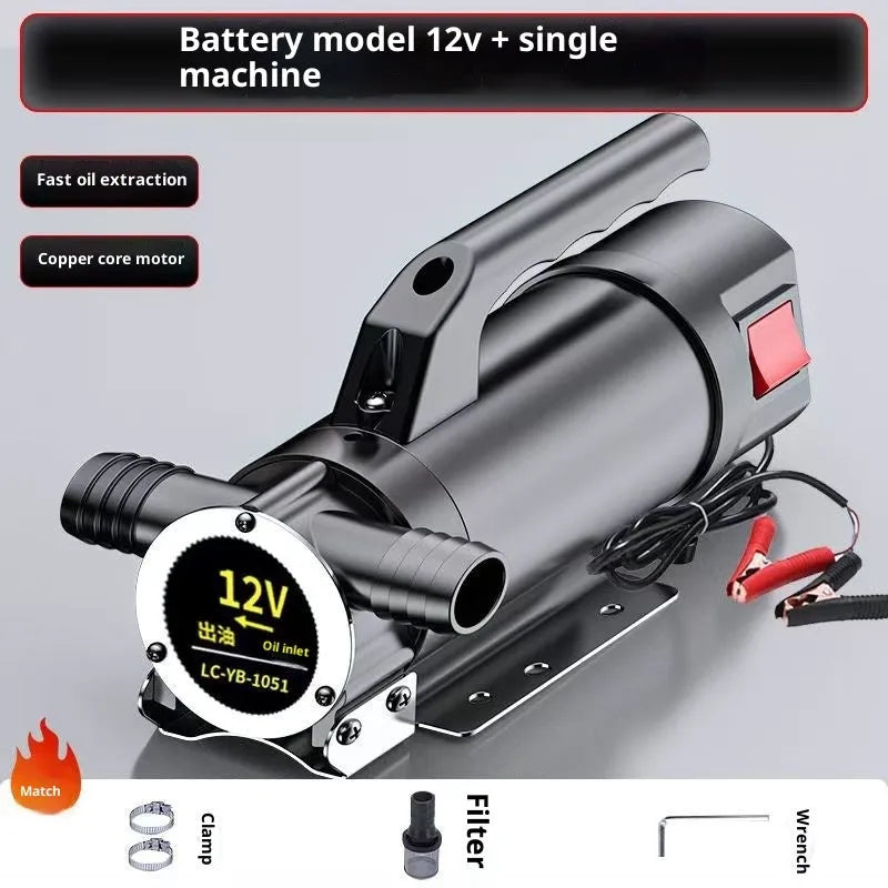 24V DC dual-use oil water pump with stainless steel body on white background