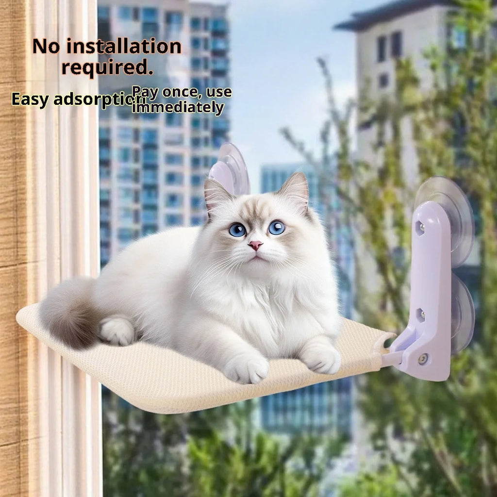 Cat hammock window suction cup hanging perch with mesh washable cover in beige or gray