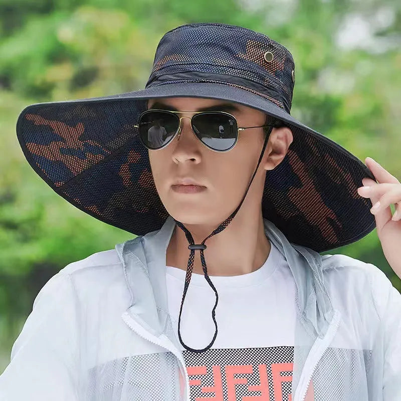 Men's cotton fisherman sun hat with 11cm brim in camouflage colours for outdoor fishing and mountaineering