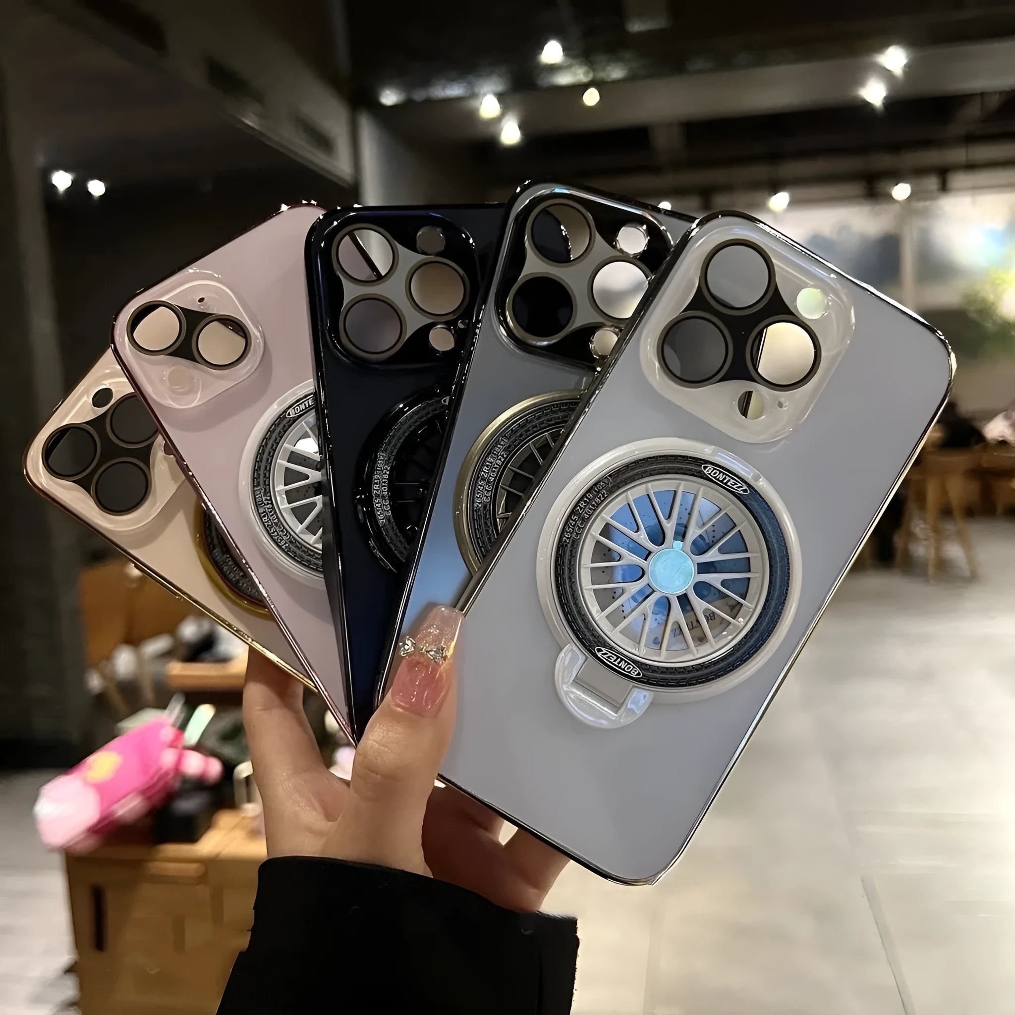 Frosted rotating gyro magnetic bracket phone case for iPhone in Graphite Black with 360-degree stand