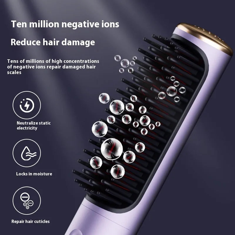 Wireless anion straight comb in rose gold colour for portable hair styling