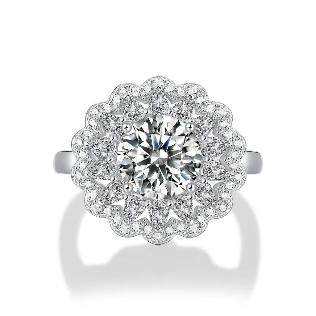 S925 silver adjustable moissanite ring flower design for women