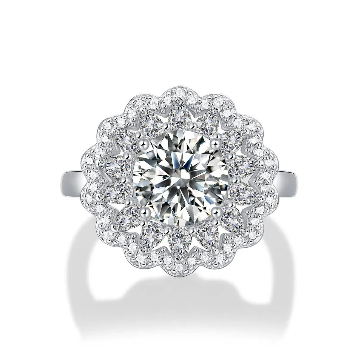 S925 silver adjustable moissanite ring flower design for women