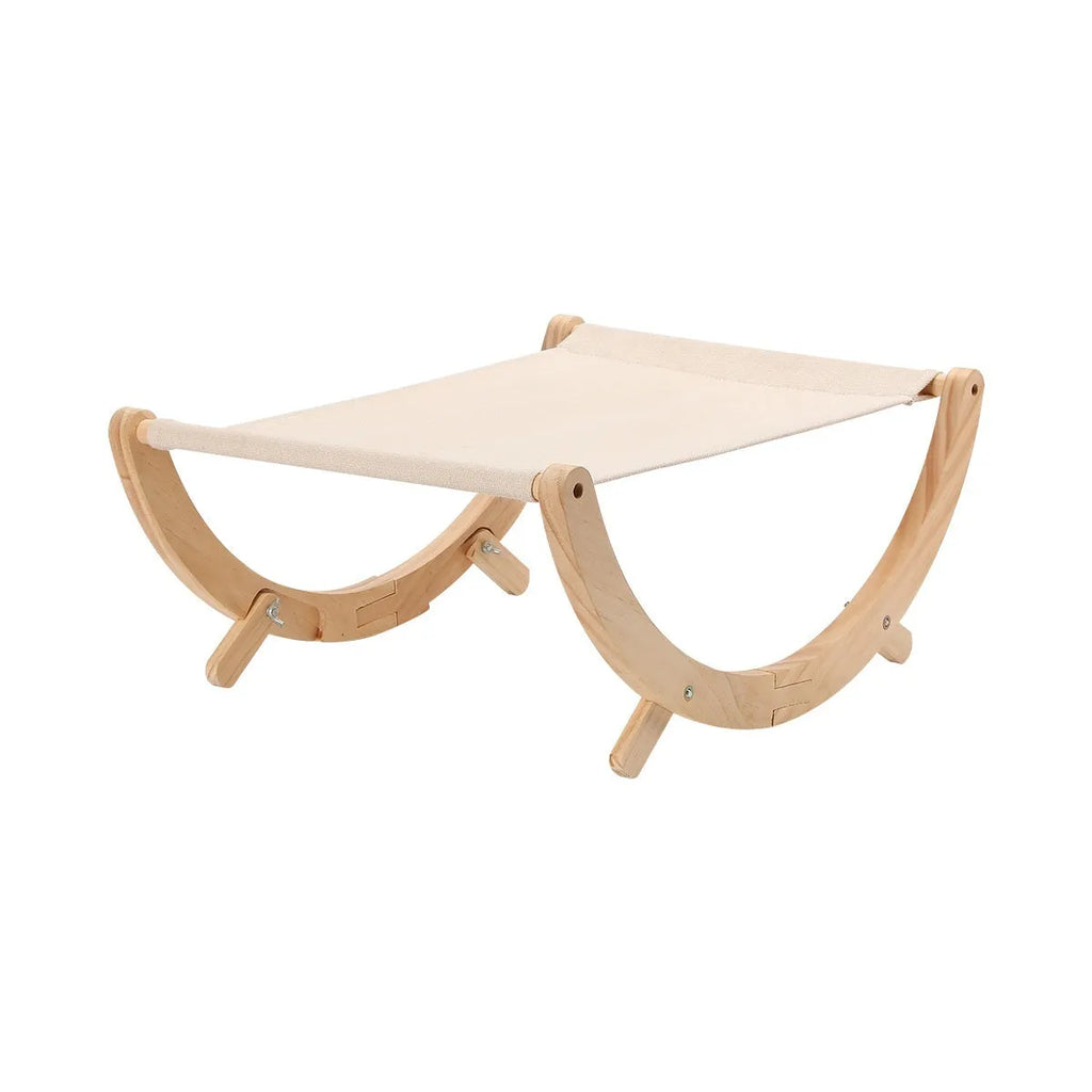 Solid wood foldable cat shaker bed hammock with canvas and plush surfaces