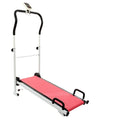 Multi-purpose folding walking machine in grey with compact dimensions, foldable frame, and contact heart rate sensors on handlebars