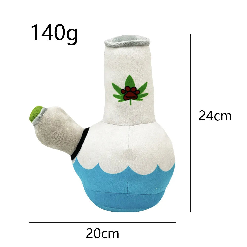 24cm plush kettle dog toy with colourful picture patterns and squeaky sound mechanism