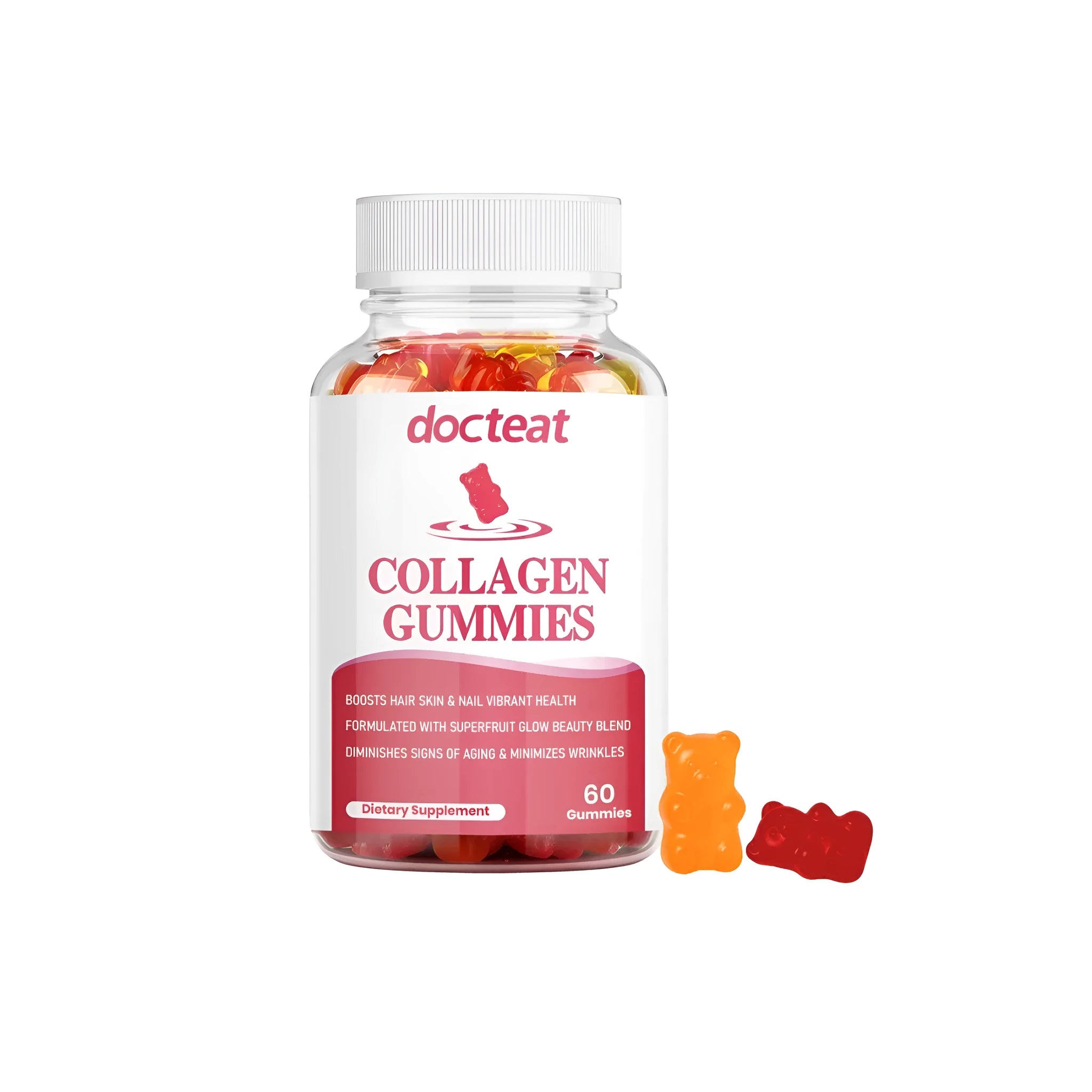 Collagen gummies with type I and III collagen, super fruit mixture, vitamin A and biotin, 60 gummies pack