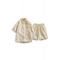 Men's loose casual two-piece set with shirt and shorts in hemp blend fabric