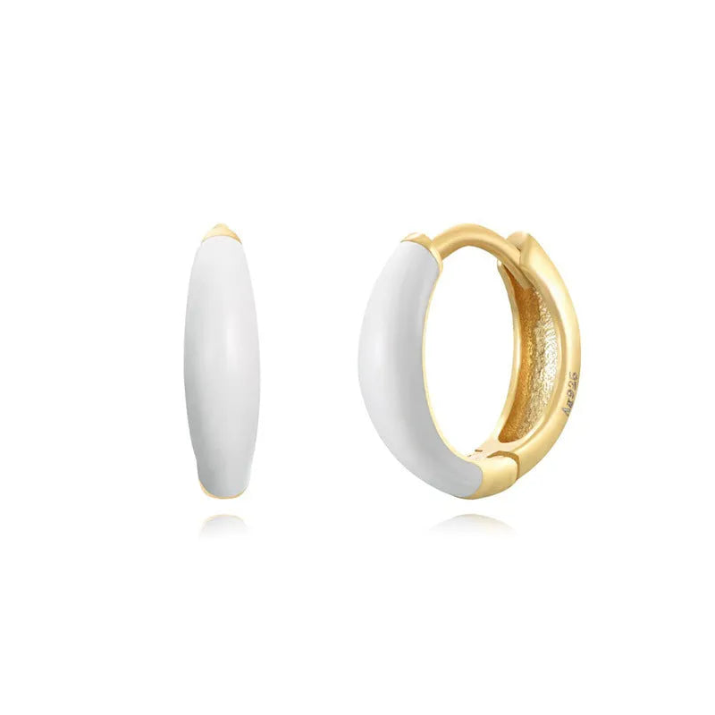 A pair of U-shaped geometric earrings with a glossy oval centre, in a choice of seven epoxy resin colours.