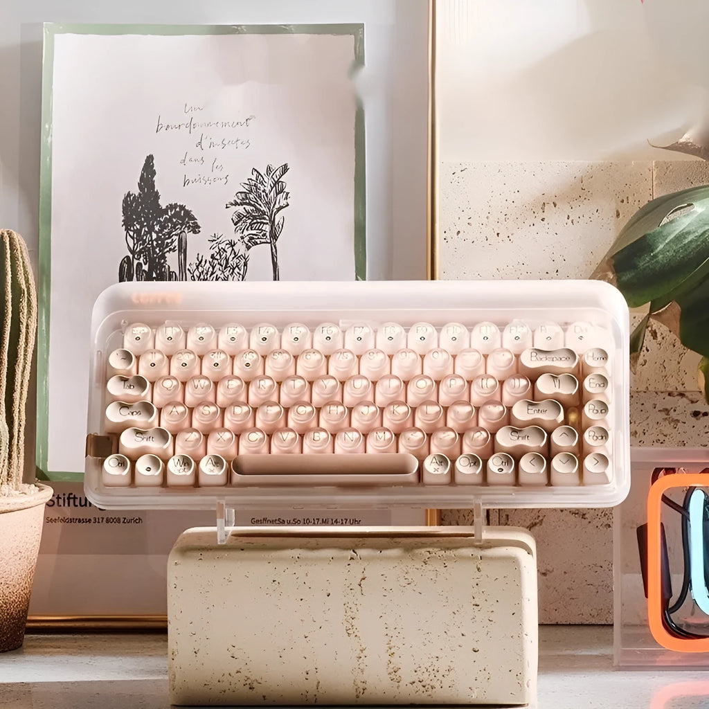 Liquid foundation colour wireless mechanical keyboard bundle with mouse, light, and Bluetooth calculator on a desk