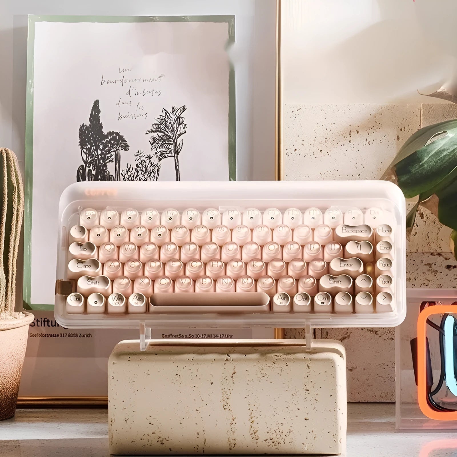 Liquid foundation colour wireless mechanical keyboard bundle with mouse, light, and Bluetooth calculator on a desk