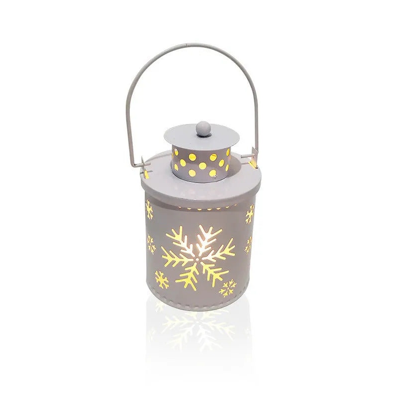 Green wrought iron Nordic style electronic candle lantern with LED flickering lights