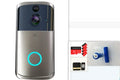 WiFi video doorbell camera in black, compact size, with night vision feature and two-way intercom
