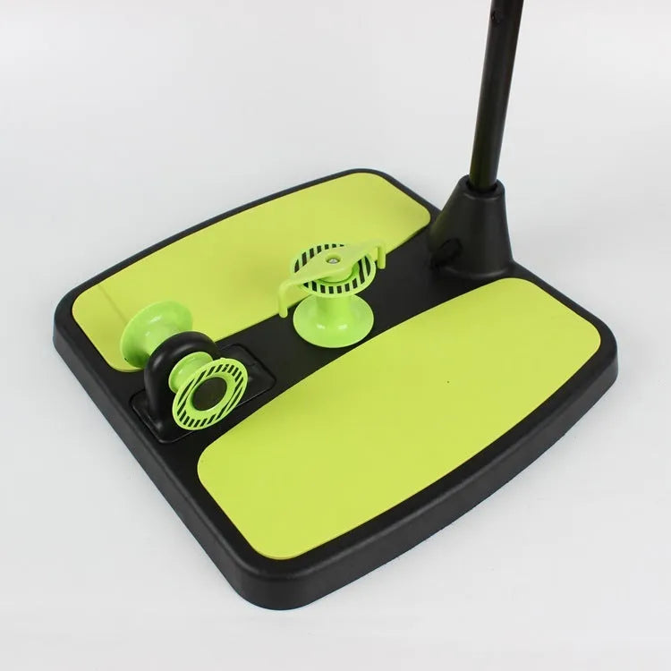 Green multifunctional fitness machine arm stretcher in colour box with dimensions 40.5x41x11.5cm