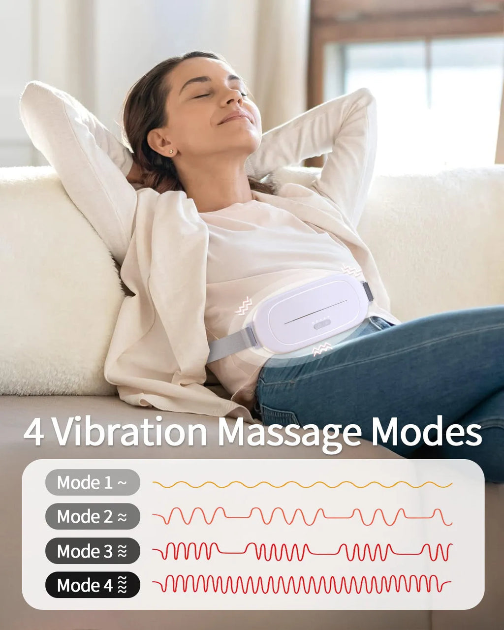 White rechargeable uterine warming device with remote control for postpartum and menstrual pain relief.