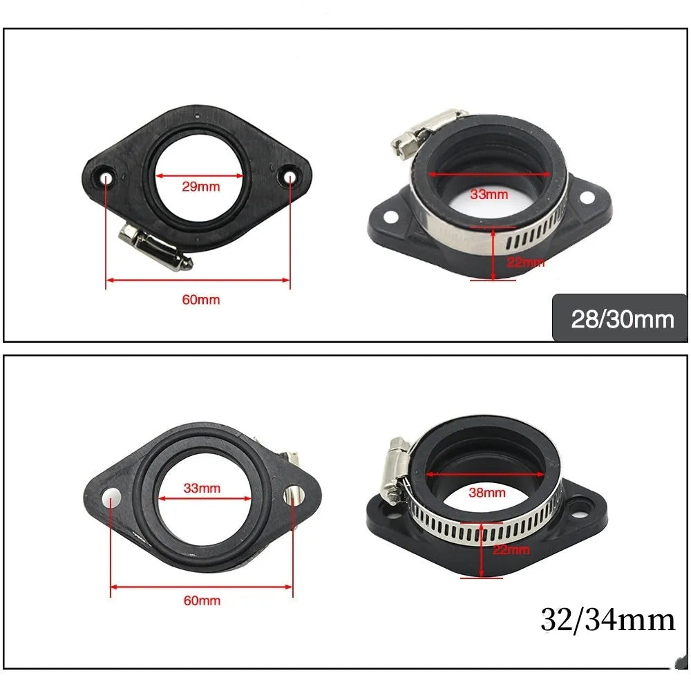 Carburetor intake tube interface adapter for UTV and ATV, available in 33mm and 38mm sizes for PWK PE VM carburetors