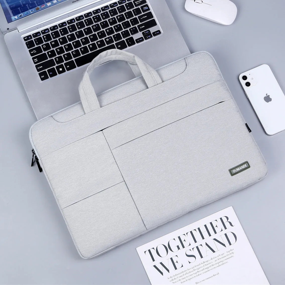 Waterproof Oxford cloth 15.6-inch laptop bag in dark grey with sewing line detail
