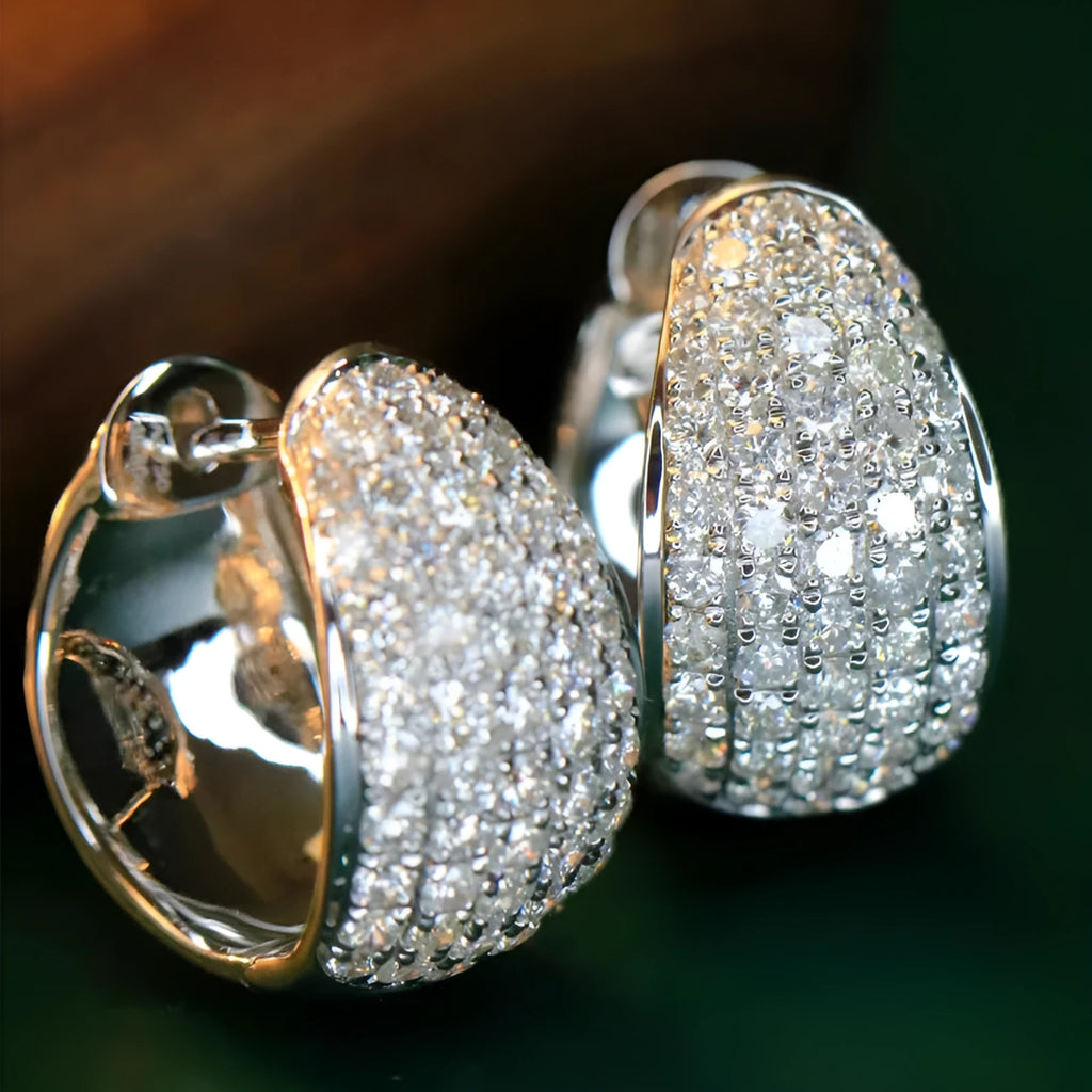 Women's geometric triangle copper ear clip with inlaid shiny zircon stone, white gold colour