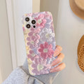 Pink silicone liquid oil painting flower phone case for iPhone rear cover protection
