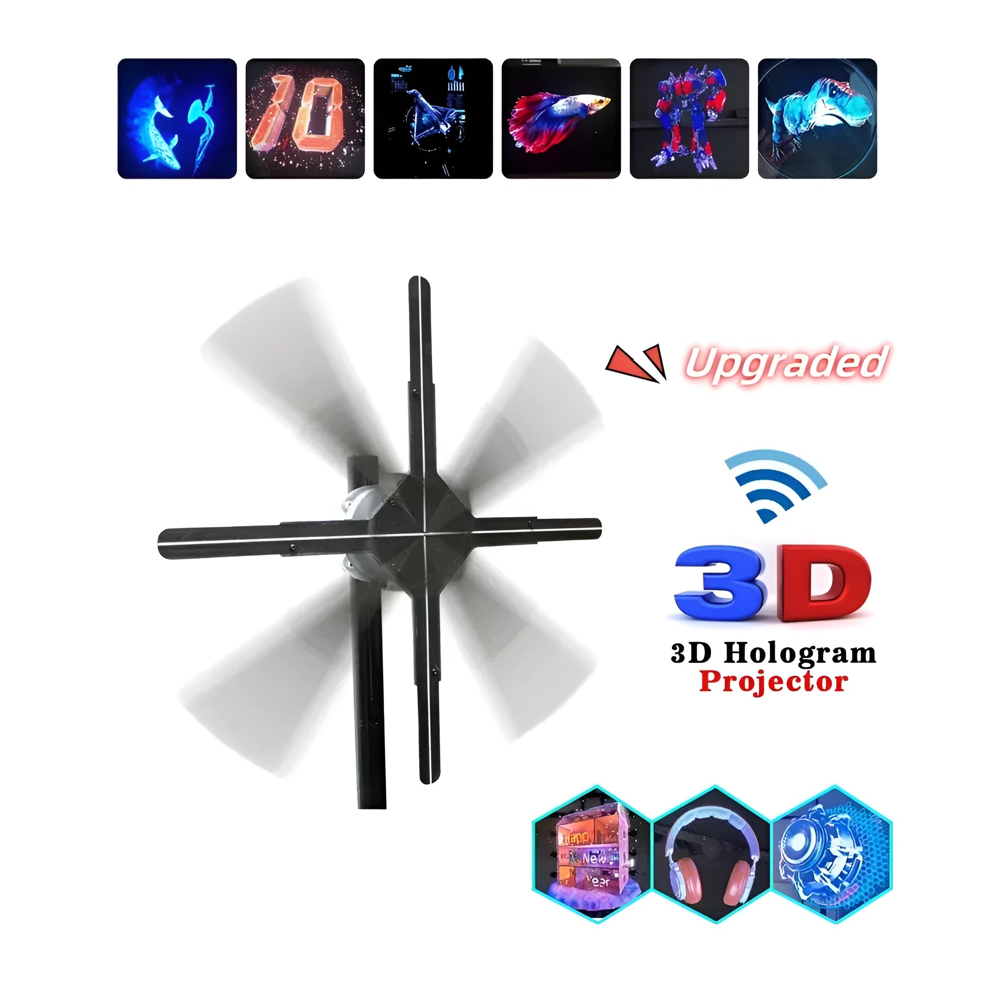 3D holographic advertising machine fan screen with transparent LED display panel